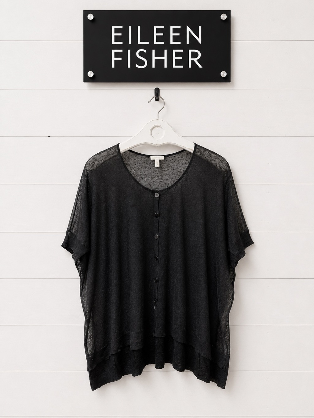 Eileen Fisher Hemp Boxy Knit Cardigan Top Black Size S